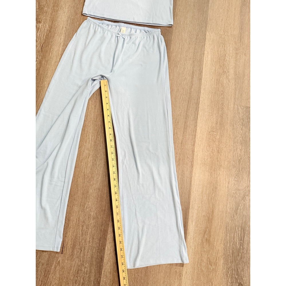 Auden Baby Blue Pointelle Pajama Set Top S /Bottom XS Wide Leg Scallop Trim - Picture 7 of 10